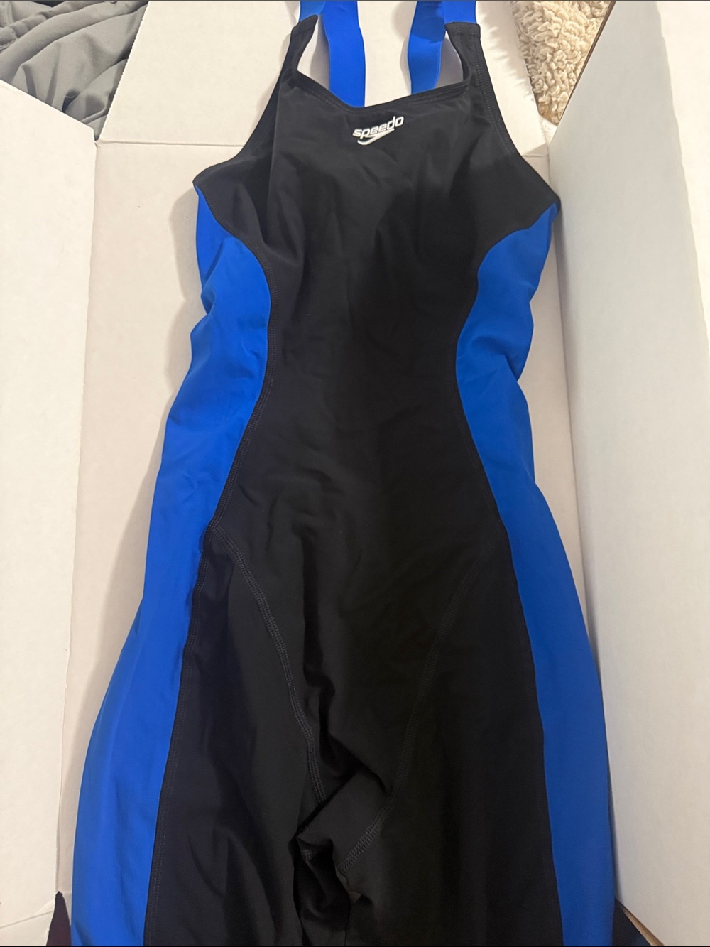 Speedo Black and Royal Blue One-Piece Racing Swimsuit